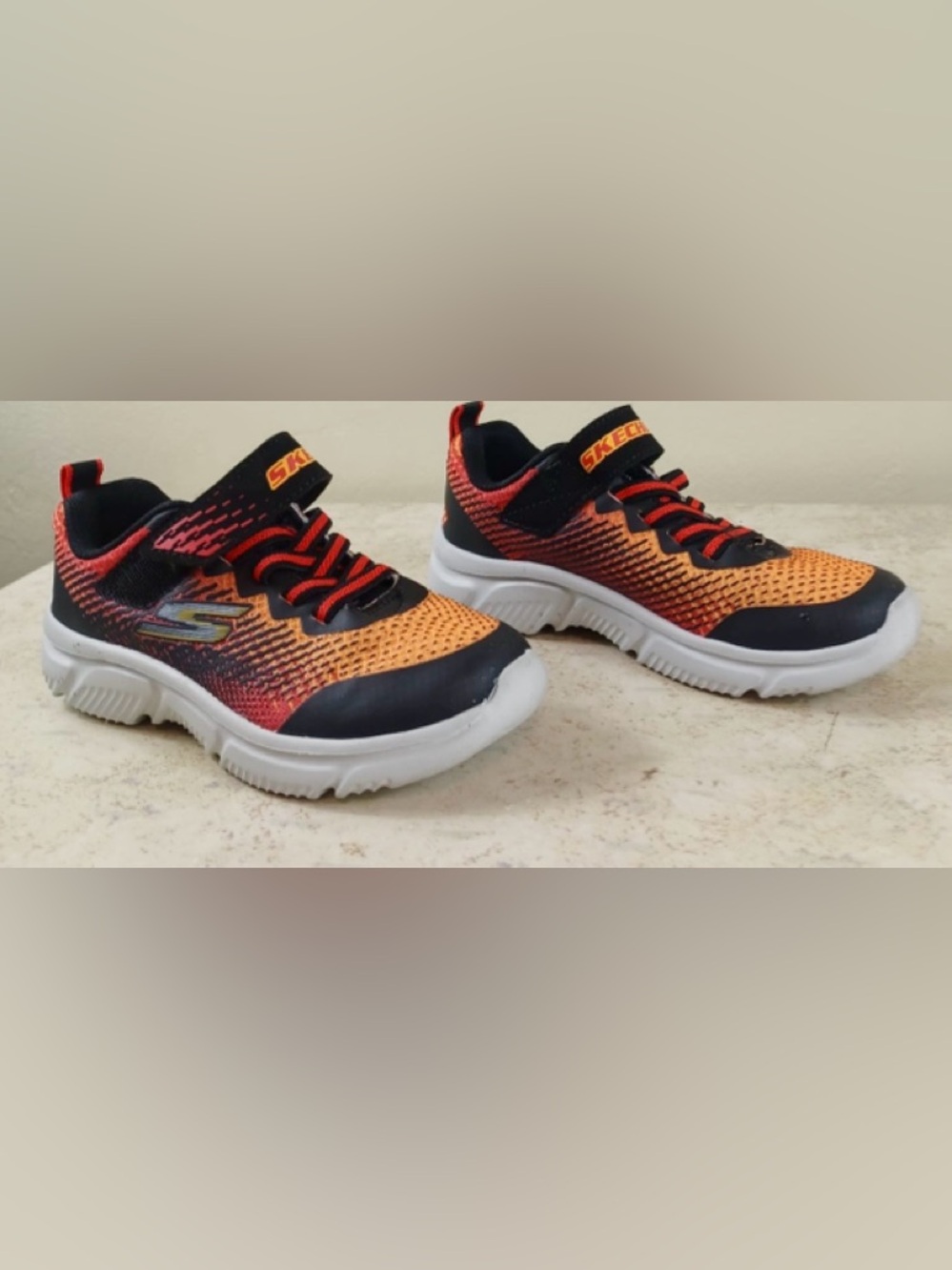 Skechers Kids Orange and Black Lightweight Athletic Sneakers - Picture 3 of 6